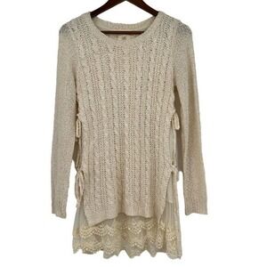 Modcloth A'reve cream long sleeve pullover lace crochet side tie size small /med